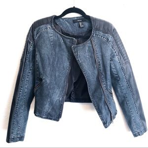 Forever 21 denim and faux leather moto jacket